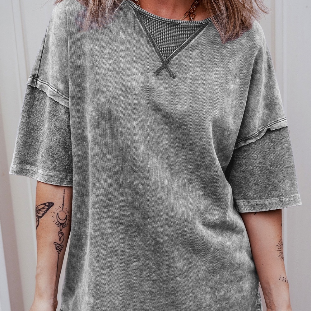 Philippine Gray Mineral Wash Exposed Seam Drop Shoulder‎ Oversized Tee - Picture 4 of 11